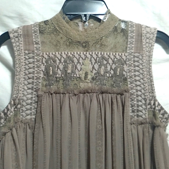 LAST DROP Free People Penny Georgette Babylon Lace/Bead Mini Dress SzSP Like New - Picture 2 of 10